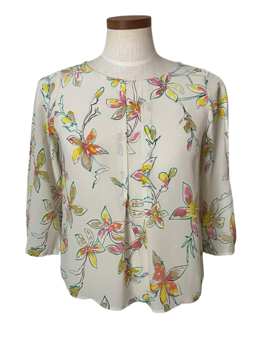 Marella Silk Floral Print Shirt Blouse Cream Multi IT Sz 40 XS
